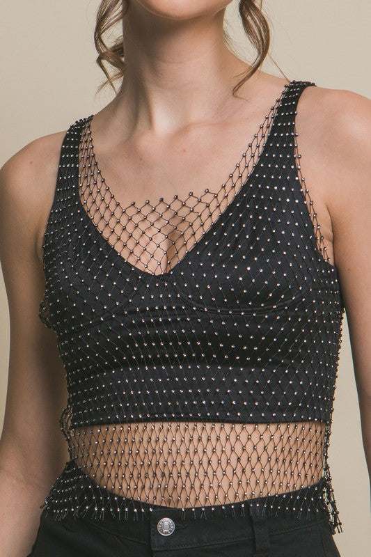 Rhinestone Mesh Top