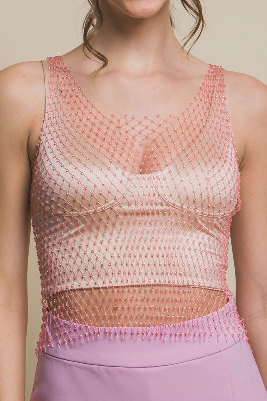 Rhinestone Mesh Top