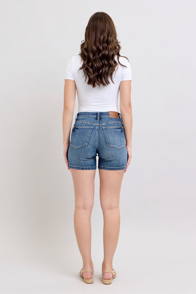 Judy Blue Mid Rise Tummy Control Mid Length Shorts