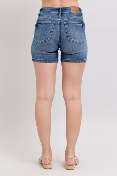 Judy Blue Mid Rise Tummy Control Mid Length Shorts