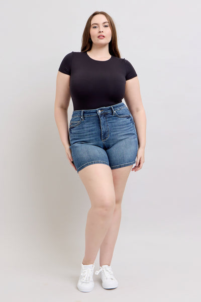 Judy Blue Mid Rise Tummy Control Mid Length Shorts