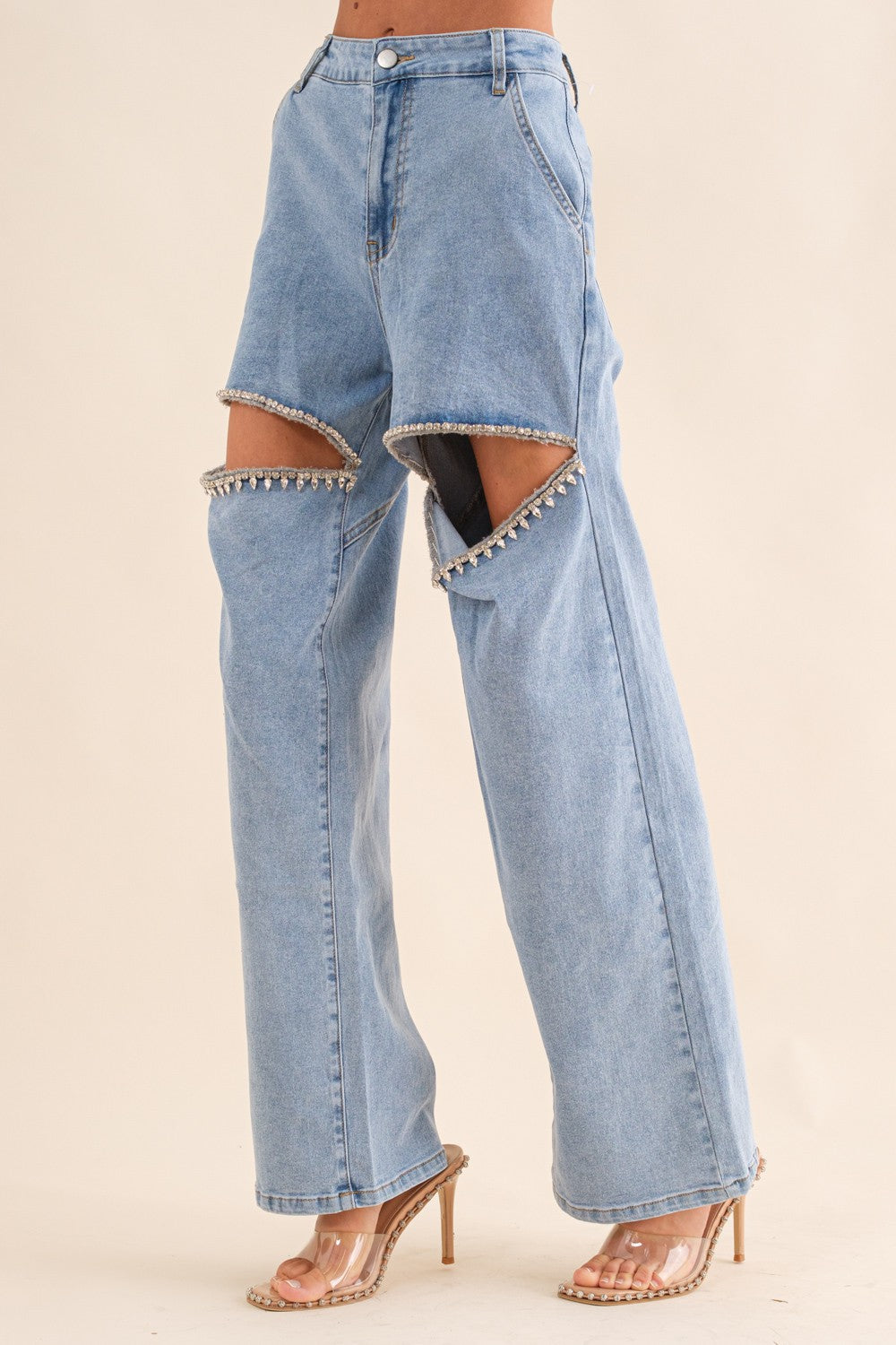 Cutout Rhinestone Jeans