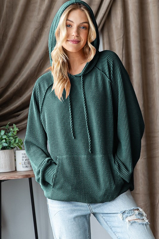 Puff Sleeve Ribbed Hoodie