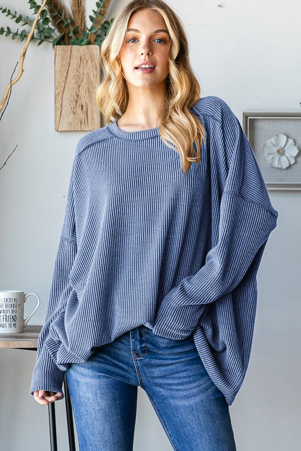 Round Neck Ribbed Top