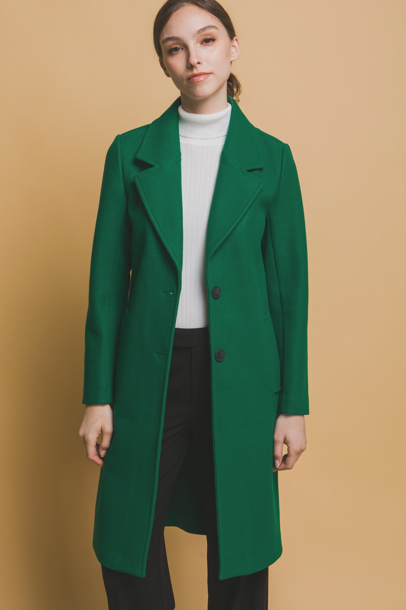 Notched Lapel Long Sleeve Button Coat