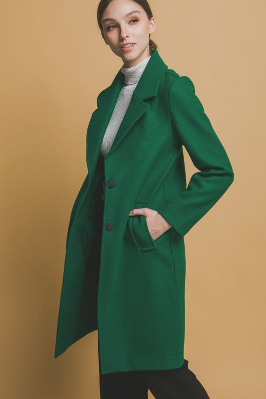 Notched Lapel Long Sleeve Button Coat