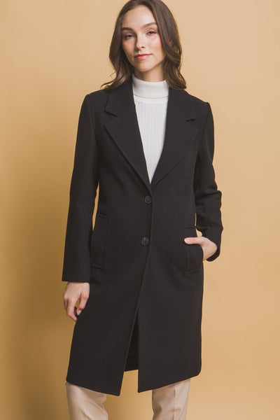 Notched Lapel Long Sleeve Button Coat