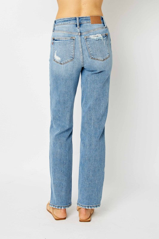 Judy Blue High Waist Straight Leg Destroyed Jeans