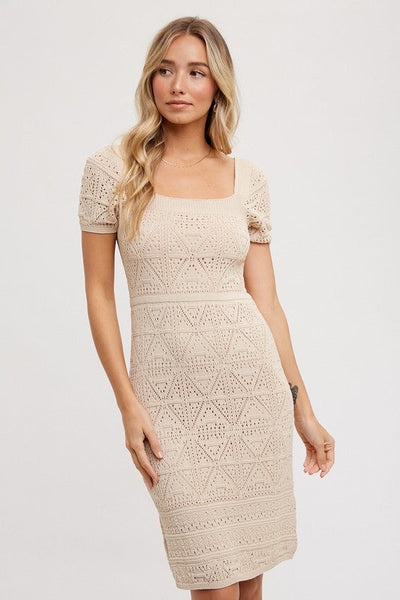 Eyelet Knit Square Neck Dress