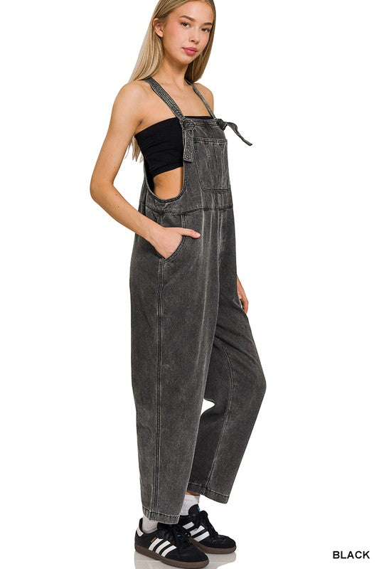 Washed Knot Strap Overalls