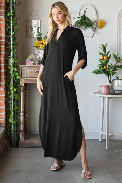 Roll Up Sleeve Maxi Dress