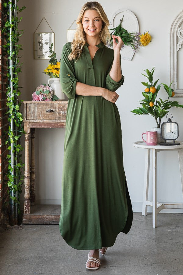 Roll Up Sleeve Maxi Dress