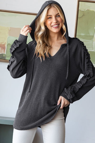 Ribbed Ruffle Hoodie