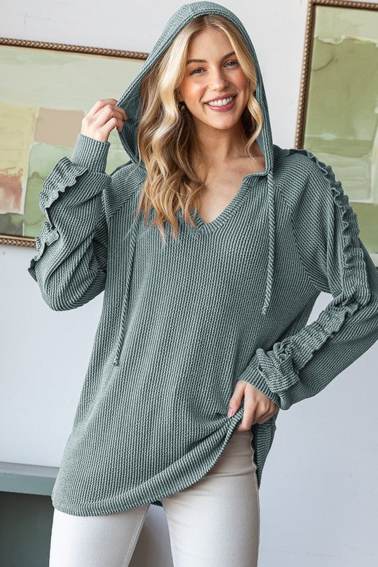 Ribbed Ruffle Hoodie