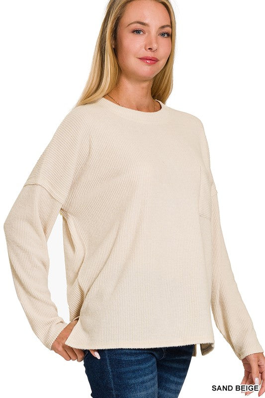 Ribbed Sweater with Pocket