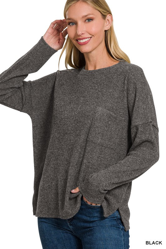 Ribbed Sweater with Pocket