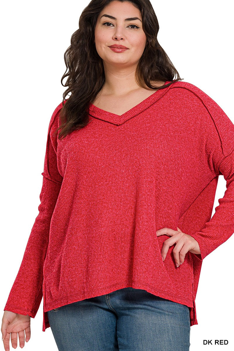 Curvy Ribbed V Neck Sweater