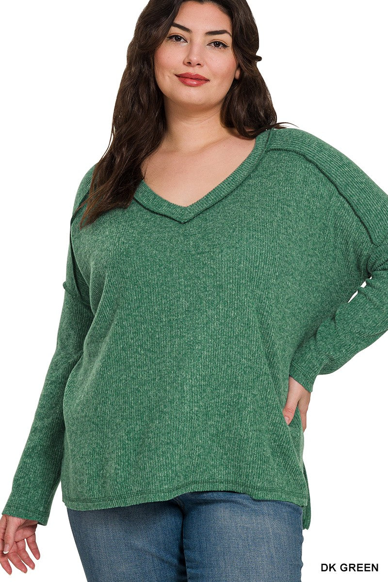 Curvy Ribbed V Neck Sweater