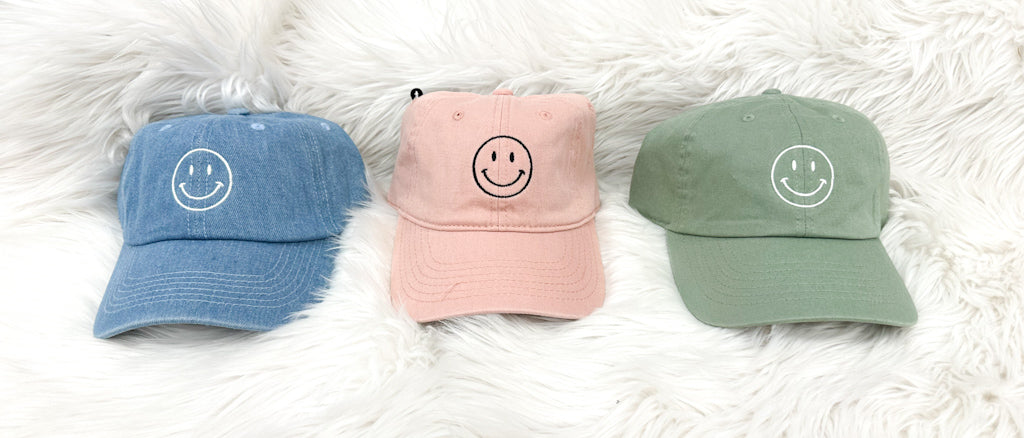 Happy Face Outline Embroidered Hat
