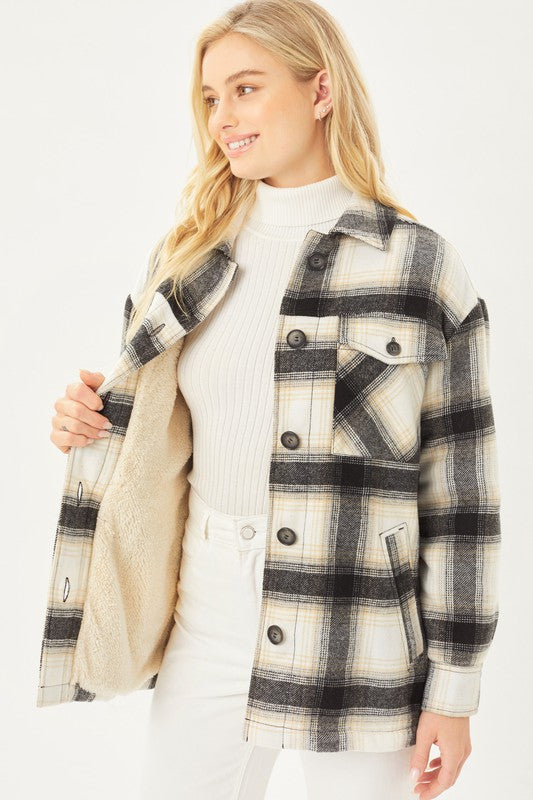 Plaid Shacket with Sherpa Lining