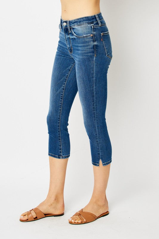 Judy Blue Mid Rise Capris with Side Slits