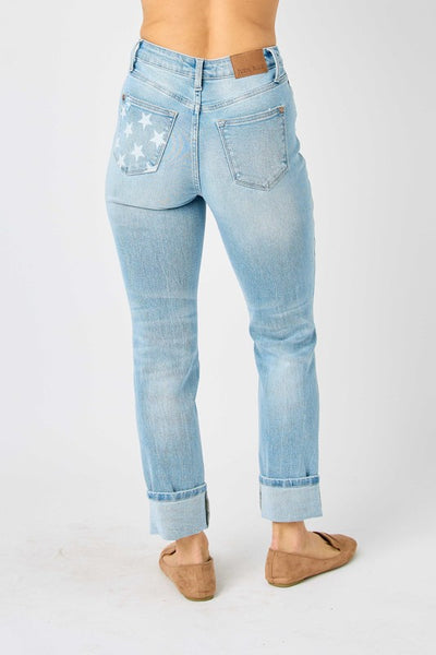 Judy Blue Mid Rise Flag Pocket Boyfriend Jeans