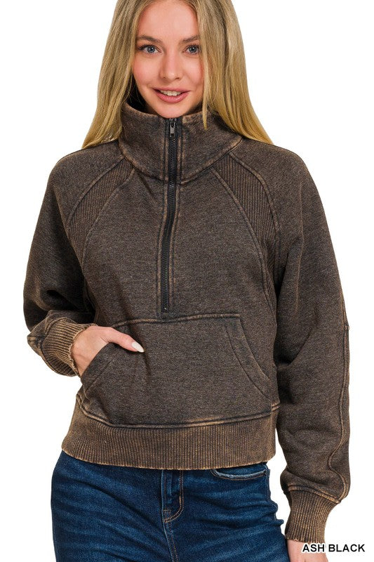 Quarter Zip Rib Detail Pullover