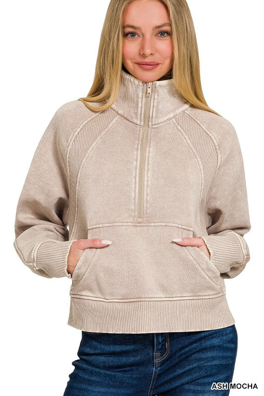 Quarter Zip Rib Detail Pullover