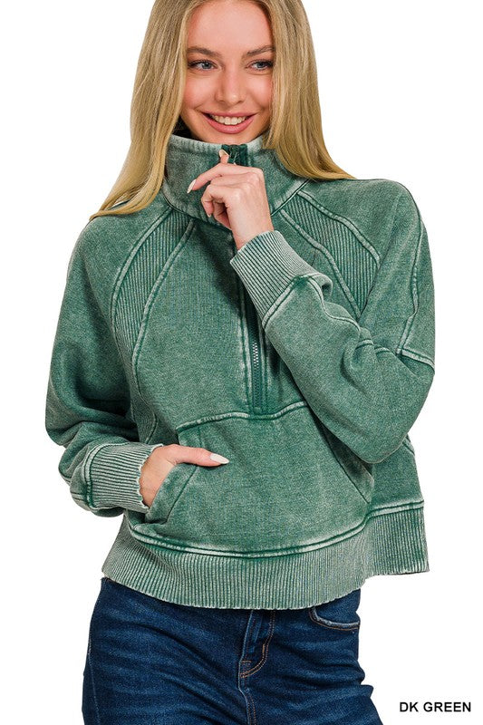 Quarter Zip Rib Detail Pullover