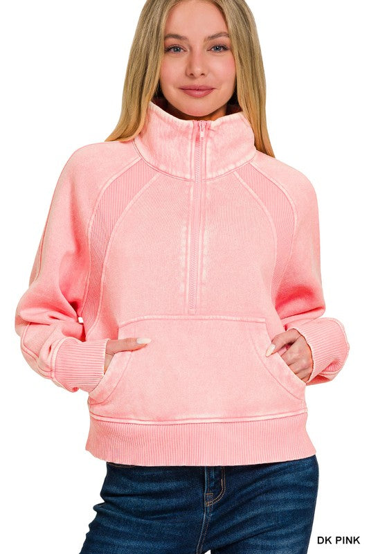 Quarter Zip Rib Detail Pullover