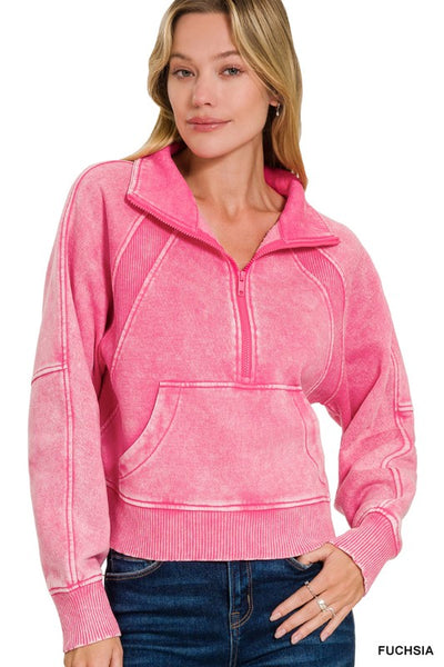 Quarter Zip Rib Detail Pullover