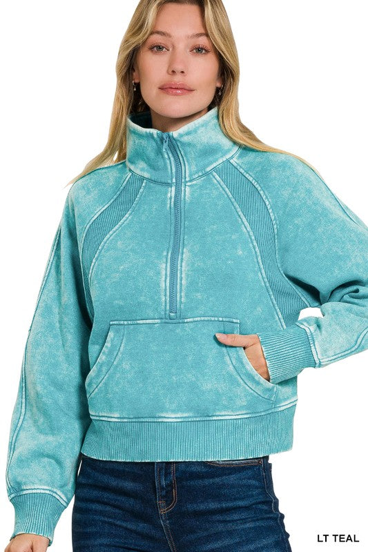 Quarter Zip Rib Detail Pullover