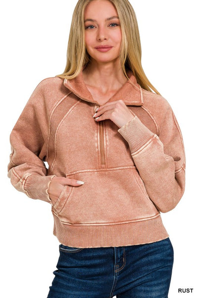 Quarter Zip Rib Detail Pullover