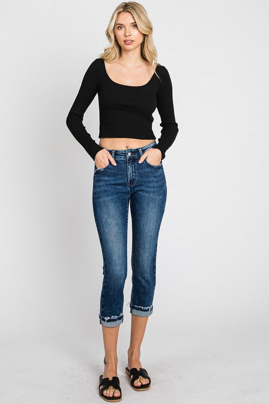 Petra Mid Rise Skinny Cuffed Capri