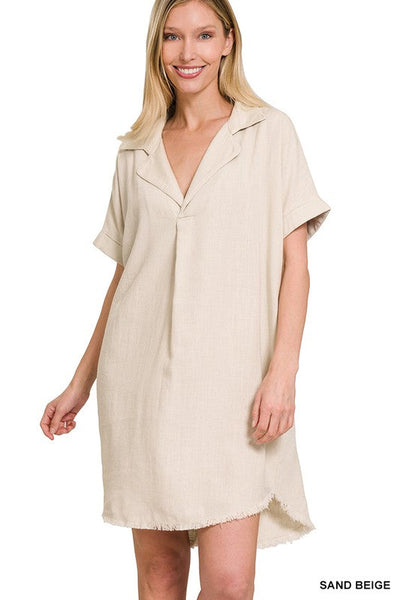 Frayed Hem Shirt Dress