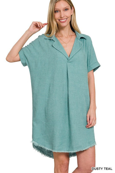 Frayed Hem Shirt Dress