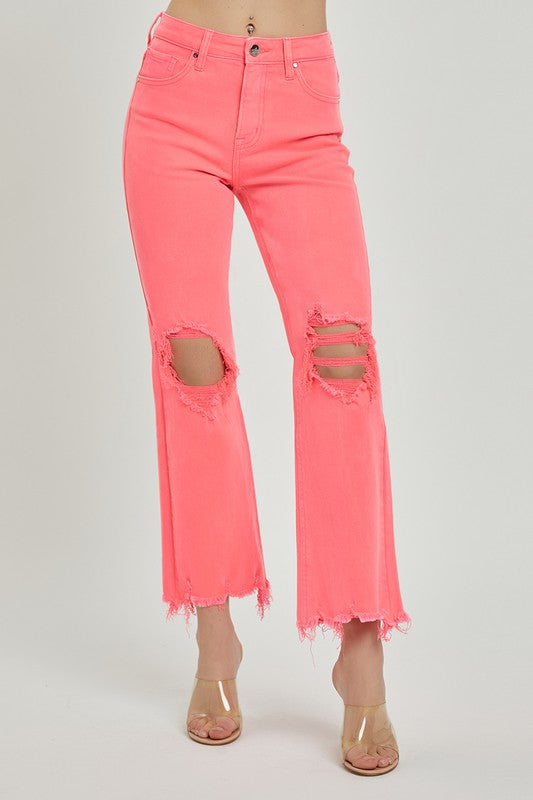 Risen High Rise Distressed Straight Leg Jeans