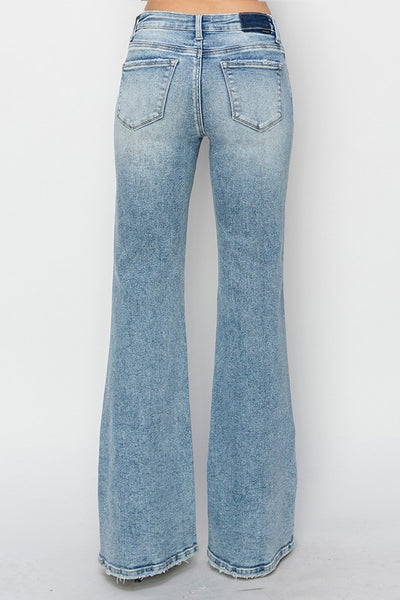 Risen Mid Rise Flare Distressed Jeans