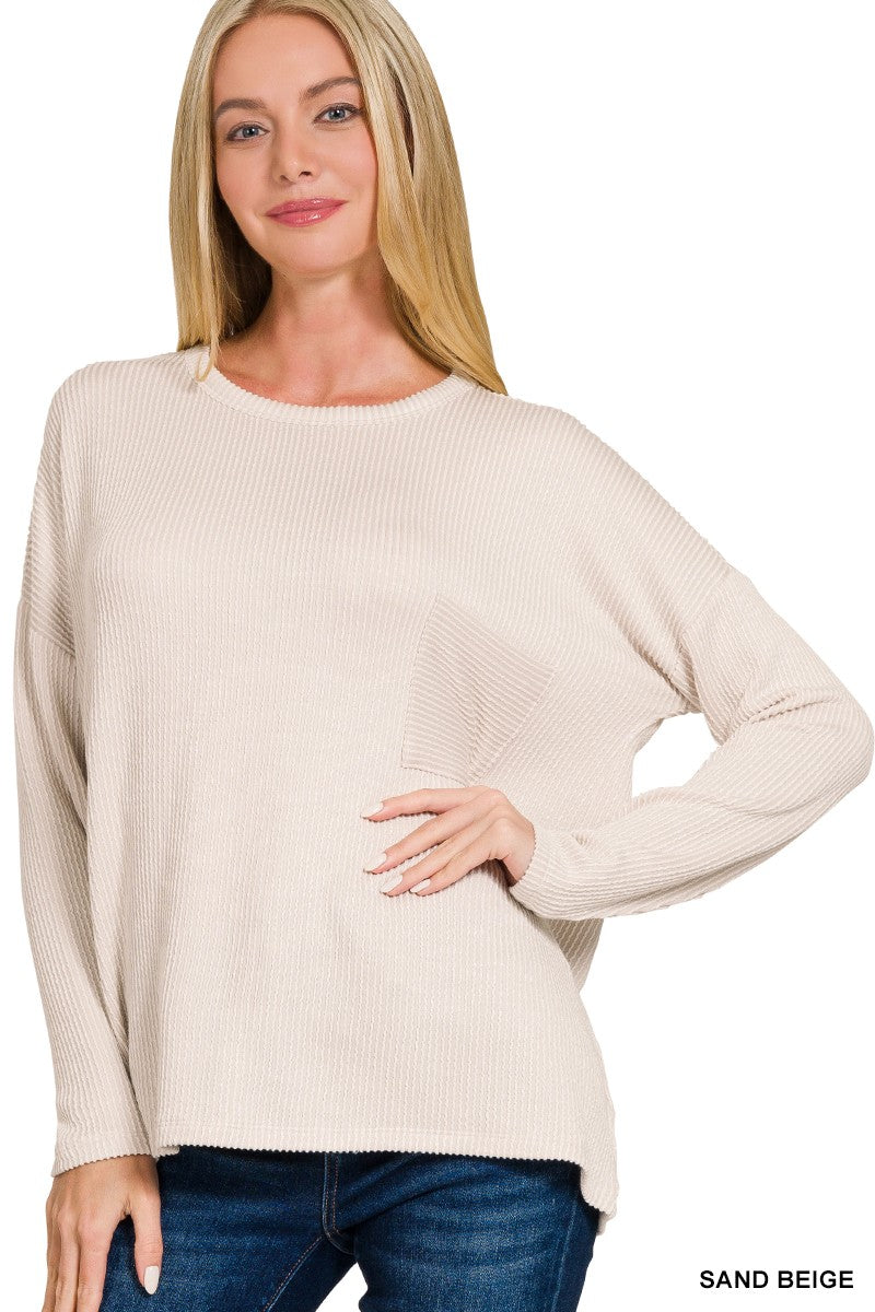 Ribbed Oversized Pocket Top