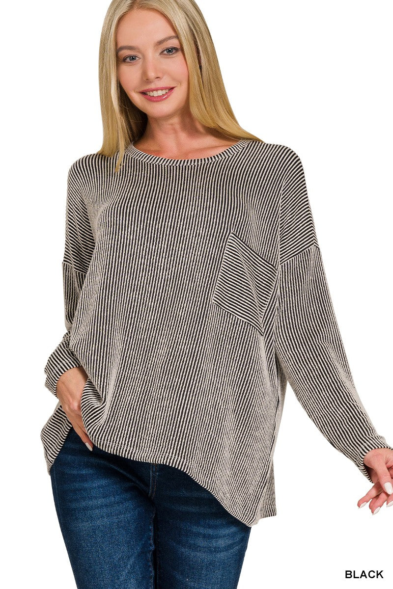 Ribbed Oversized Pocket Top