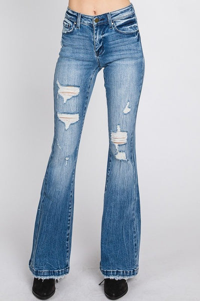 Petra Mid Rise Distressed Flare