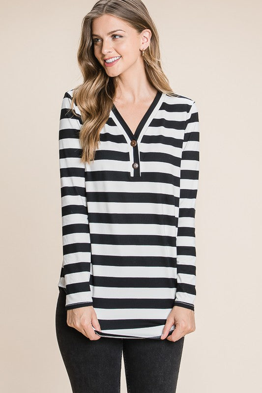 Striped Faux Button Top