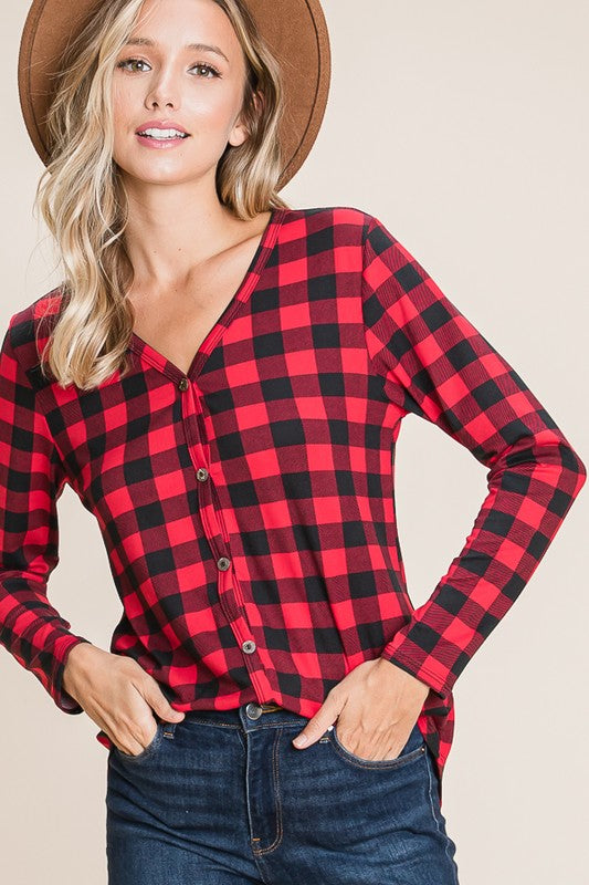 Checkered Faux Button Top