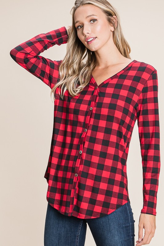 Checkered Faux Button Top