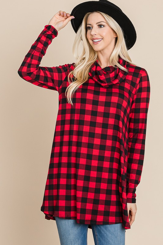 Checkered Cowl Neck Tunic