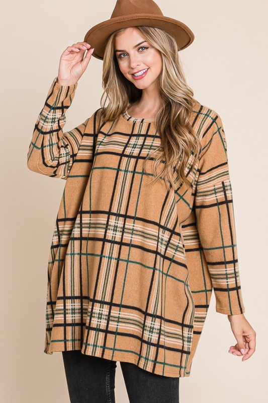 Checkered Knit Tunic Top