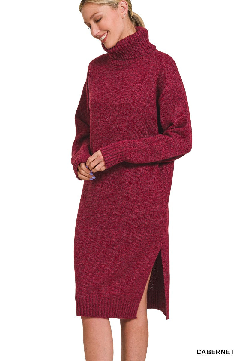 Turtle Neck Mid Sweater Dress