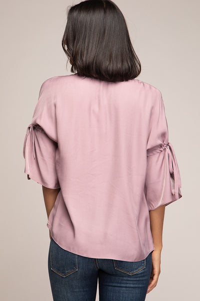 Boat Neck Mauve Bow Sleeve Top