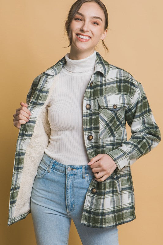 Plaid Shacket with Sherpa Lining