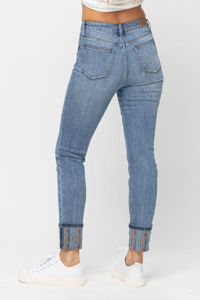 Judy Blue Print Cuff Jeans